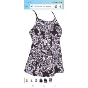 New Sz 16 Jinxueer Black White Floral Tankini Swimsuit Bathing Suit Swimwear Top
